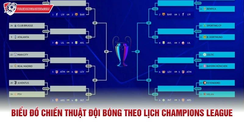 Biểu đồ chiến thuật đội bóng theo lịch Champions League